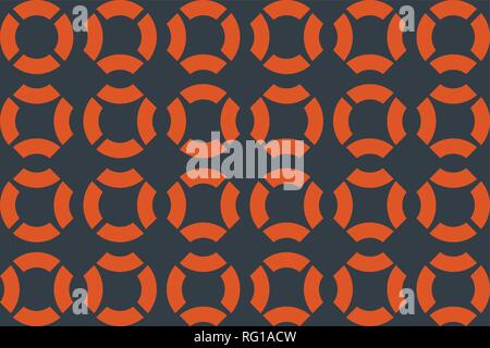 Seamless, abstract background pattern made with pieces of circles. Modern, geometric vector art. Orange color on dark green background. Stock Vector