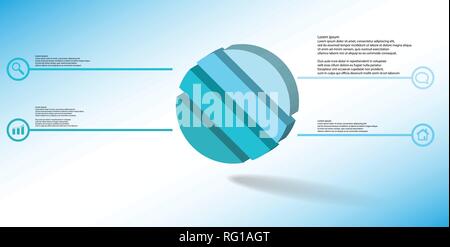 3D illustration infographic template. The embossed ring is askew divided to four color parts. Object is arranged on blue white background. Color lines Stock Vector