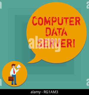 Conceptual hand writing showing Computer Data Server. Business photo text Computer platform that delivers database services Man in Necktie Carrying Br Stock Photo