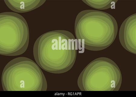 Seamless abstract background pattern made with circular geometric shapes in flower abstraction. Modern, lively vector art. Light green is on dark back Stock Vector