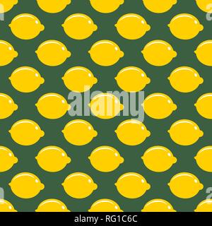 Lemon whole fruit seamless art on green pattern background Stock Vector