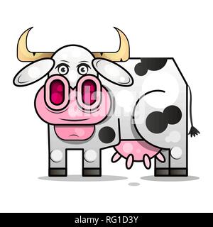 Cute cartoon cow with pink udder vector logo on white background Stock Vector