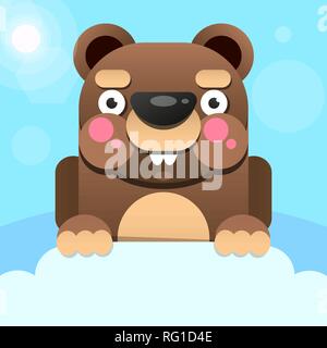 Happy Groundhog Day design with cute groundhog. Vector illustration Stock Vector