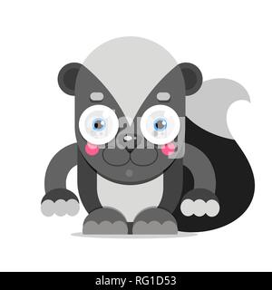 Adorable cartoon skunk sitting on a white background. Vector illustration Stock Vector