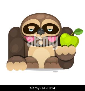cute cartoon sloth sitting cartoon animal vector illustration.unique hand drawn vector illustration with sloth. Stock Vector