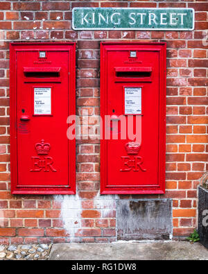 Royal Mail Postboxes - two Royal Mail set into a wall in King Street Thetford UK Stock Photo