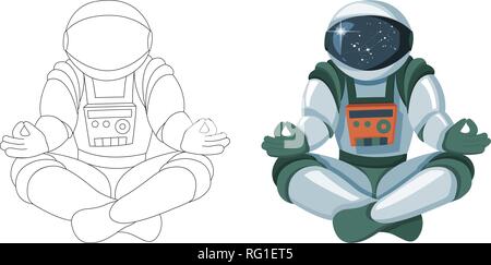 Figure of the astronaut sitting in Buddha pose. Meditation in space isolated Stock Vector