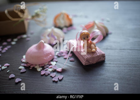 Multicolored Meringue Cookies And Chocolate For Baby Shower Stock