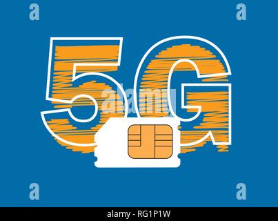 5G Sim Card. Mobile telecommunications technology symbol. Stock Vector