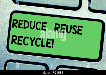 Handwriting text writing Reduce Reuse Recycle. Concept meaning Cut down on the amount of garbage we make each year Keyboard key Intention to create co Stock Photo