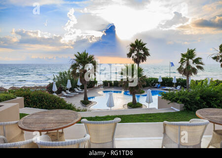 dramatic sunset on the Ionian sea coastline of Peloponnes Stock Photo