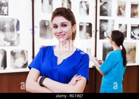 group of doctor studying the sections of the brain. The concept of health education. Students in the classroom with X-rays Stock Photo
