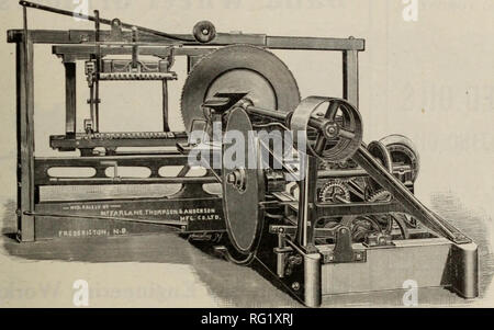 . Canadian forest industries 1909. Lumbering; Forests and forestry; Forest products; Wood-pulp industry; Wood-using industries. CANADA LUMBERMAN AND WOODWORKER 35 McFarlane, Thompson &amp; Anderson Fredericton, N. B.. Sole Manufacturers of the Celebrated Patented Dunbar Shingle Machine Universally admitted to be the BEST SHINGLE MACHINE made Are You in the Market for Shingle Mill Machinery? If so, we can supply you with everything in a Shingle Mill. The largest Shingle Machinery Manufacturers in Canada. The satisfaction experienced by lumber men in dealing with us is daily adding to our list o Stock Photo
