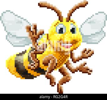Honey Bee 8 Bit Pixel Game Art Cartoon Character Stock Vector