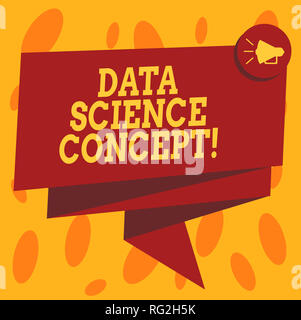 Writing note showing Data Science Concept. Business photo showcasing extraction of valuable knowledge from raw data Folded 3D Ribbon Sash Megaphone Sp Stock Photo