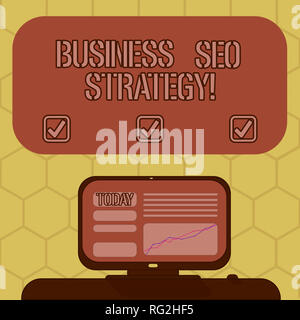 Word writing text Business Seo Strategy. Business concept for Optimization of website to rise the number of visits Mounted Computer Screen with Line G Stock Photo