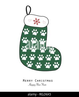 Made of paw print Christmas sock paw print. Merry Christmas and happy new year greeting card Stock Vector