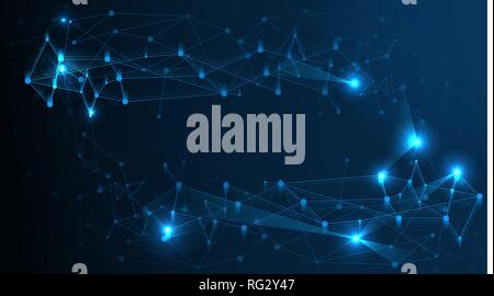 Abstract Technology Network Structure Background. Futuristic Plexus Effect Computer Geometric Connection Structure. Stock Vector