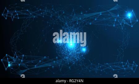 Abstract Technology Network Structure Background. Futuristic Plexus Effect Computer Geometric Connection Structure. Stock Vector