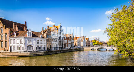 Panoramic view of Bruges canal. Stock Photo