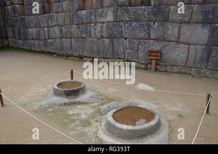 MACHU PICCHU / PERU, August 16, 2018: These water mirrors in Machu Picchu were believed to be used for astronomical investigations Stock Photo