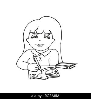 Illustration of girl doing homework Stock Vector