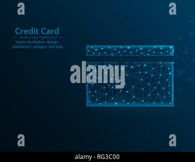 Credit card low poly vector illustration, bank card polygon icon on blue background, abstract design illustration Stock Vector