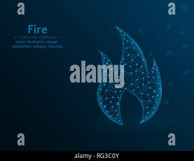 Fire symbol vector illustration, gas polygon icon on blue background, abstract design illustration Stock Vector