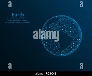 Earth vector illustration, globe polygon icon on blue background, abstract design illustration Stock Vector