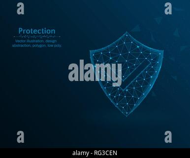 Security Shield vector illustration, protection polygon icon on blue background, abstract design illustration Stock Vector