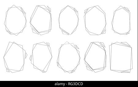 Polygonal frames set. Gold triangles, geometric shapes. Stock Vector