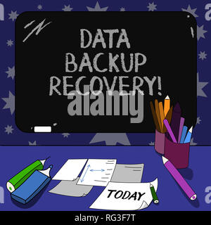 Conceptual hand writing showing Data Backup Recovery. Business photo text the process of backing up data in case of a loss Mounted Blackboard with Cha Stock Photo