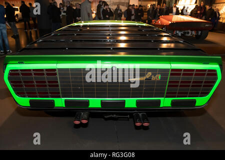 Turin. Exhibition at the National Car Museum, MAUTO, devoted to the car designer Marcello Gandini 'The hidden genius'. Alfa Romeo Carabo backside Stock Photo