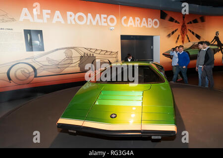 Turin. Exhibition at the National Car Museum, MAUTO, devoted to the car designer Marcello Gandini 'The hidden genius'. Alfa Romeo Carabo Stock Photo