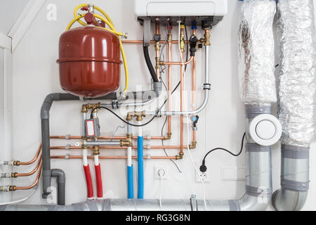 Heating installation, household boiler with heat pomp new Stock Photo