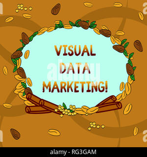 Text sign showing Visual Data Marketing. Conceptual photo Use images to convey information in visual format Wreath Made of Different Color Seeds Leave Stock Photo