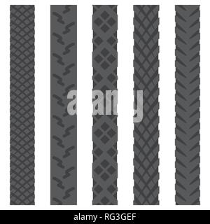 Set of five black silhouettes of bicycle tire track Stock Vector
