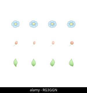 Different flower elements pastel colors for natural background isolated on white Stock Vector