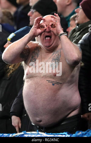 Sheffield Wednesday fan Paul 'Tango' Gregory in the stands during the FA Cup fourth round match at Stamford Bridge, London. Stock Photo