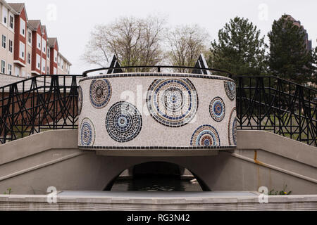 A mosaic bridge along the White River Canal Walk in Indianapolis, Indiana, USA. Stock Photo