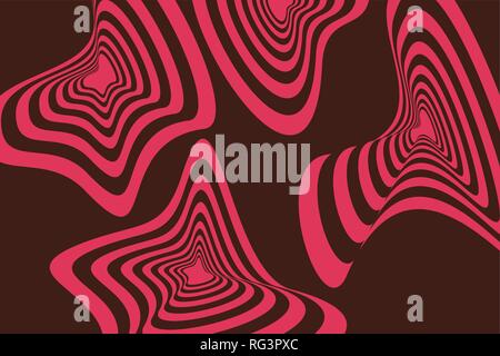 Abstract background pattern made with stripes forming optical, organic geometric shapes. Pink and dark red colored vector art. Stock Vector