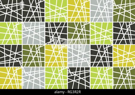 Seamless, abstract background pattern made with striped squares in tones of green color. Mosaic tile inspired vector art. Stock Vector