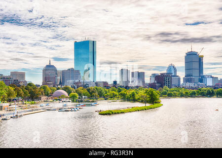 Boston, Massachusetts City Skyline along the Charles River Stock Photo