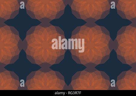 Seamless, abstract background pattern made with transparent decagon geometric shapes. Decorative, modern vector art. Orange color on dark blue backgro Stock Vector