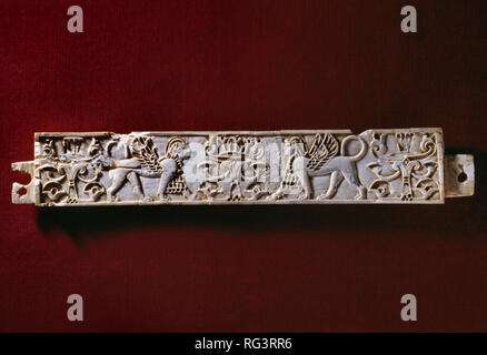 Sphinxes & trees: Nimrud Ivory from Room SW37 Fort Shalmaneser within the Assyrian city of Nimrud, Iraq, photographed in Fitzwilliam Museum, Cambridge Stock Photo