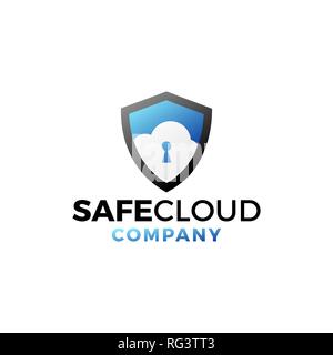 Professional Modern Safe Cloud Logo Design Template for Cloud Security Company Stock Vector