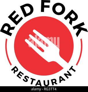 Professional Simple Red Fork Restaurant Logo Design Vector Template Stock Vector