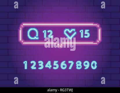 Social network notifications neon icons pack set Stock Vector