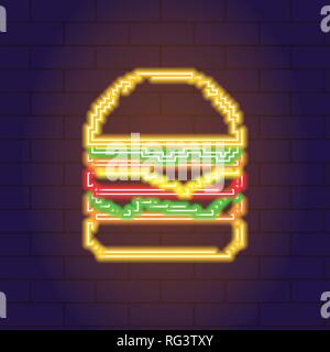 Vector neon light glowing icon of burger Stock Vector