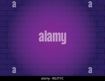 Blue dark brick wall background with neon light Stock Vector